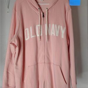 Old Navy Pink Zip-Up Hoodie with White Lettering